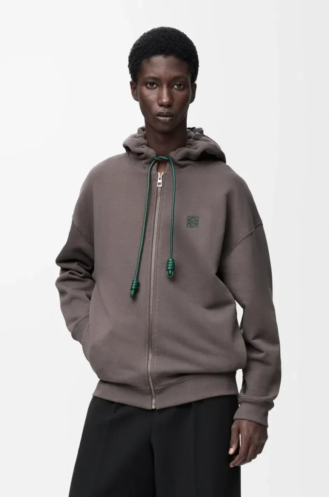 Koyu gri pamuklu fermuarlı kapüşonlu sweatshirt