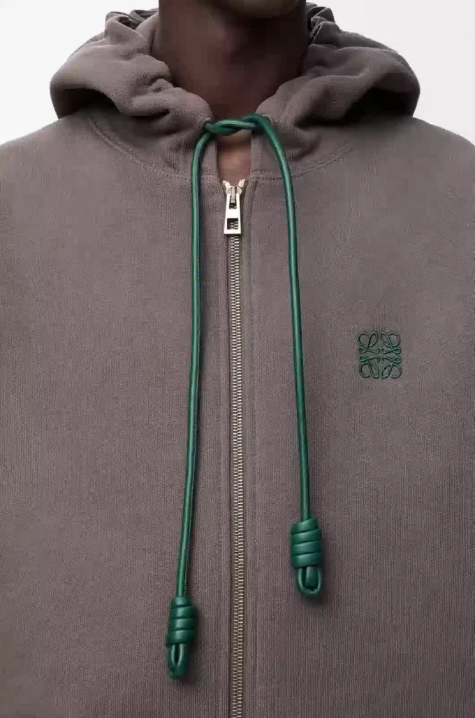 Koyu gri pamuklu fermuarlı kapüşonlu sweatshirt