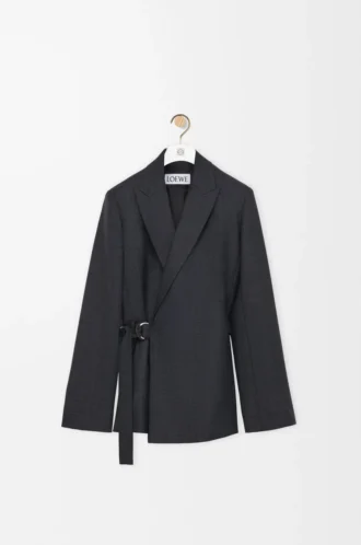 Koyu gri yün drape ceket