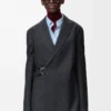 Koyu gri yün drape ceket