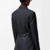 Koyu gri yün drape ceket