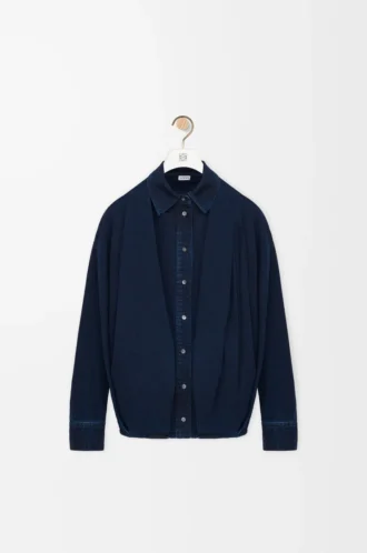 Koyu indigo renkli denim drape gömlek