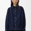 Koyu indigo renkli denim drape gömlek