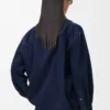 Koyu indigo renkli denim drape gömlek