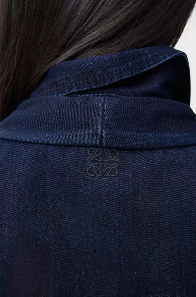 Koyu indigo renkli denim drape gömlek
