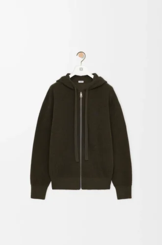Koyu yeşil yünlü Anagram fermuarlı kapüşonlu sweatshirt