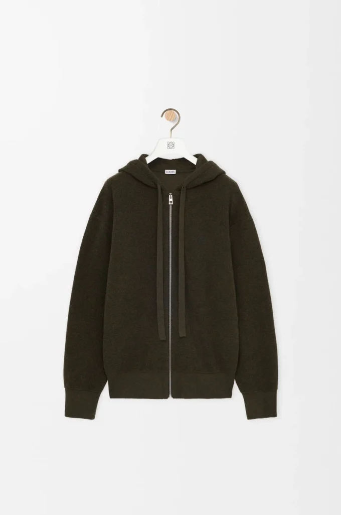 Koyu yeşil yünlü Anagram fermuarlı kapüşonlu sweatshirt