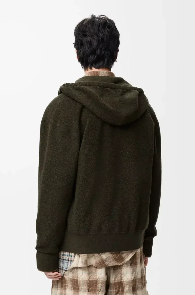 Koyu yeşil yünlü Anagram fermuarlı kapüşonlu sweatshirt