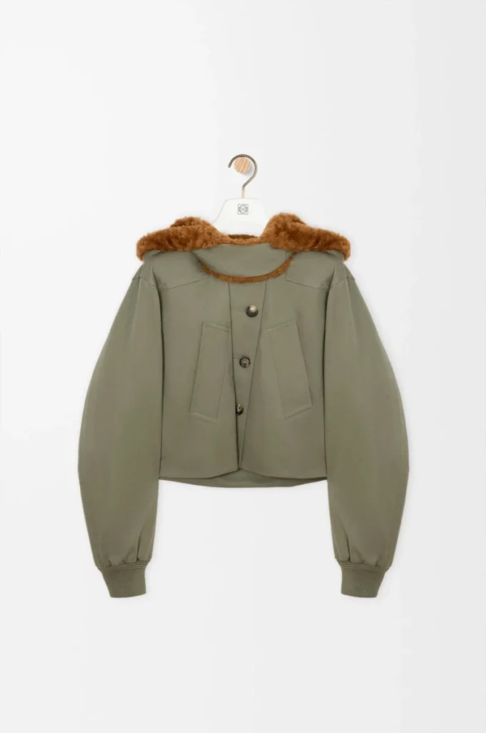 Kısa parka, pamuklu, haki yeşili