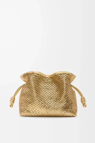 Lamine kuzu derisinden orta boy Flamenco clutch Gold
