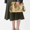 Lamine kuzu derisinden orta boy Flamenco clutch Gold