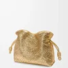 Lamine kuzu derisinden orta boy Flamenco clutch Gold