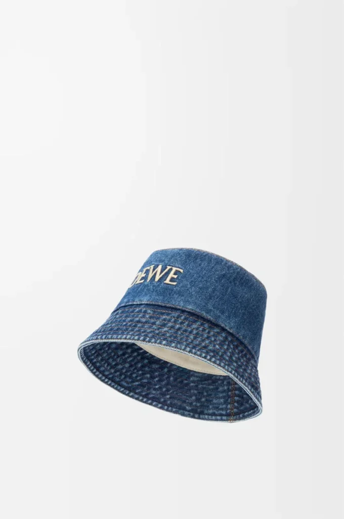 LOEWE kot kumaştan kova şapka Denim Blue