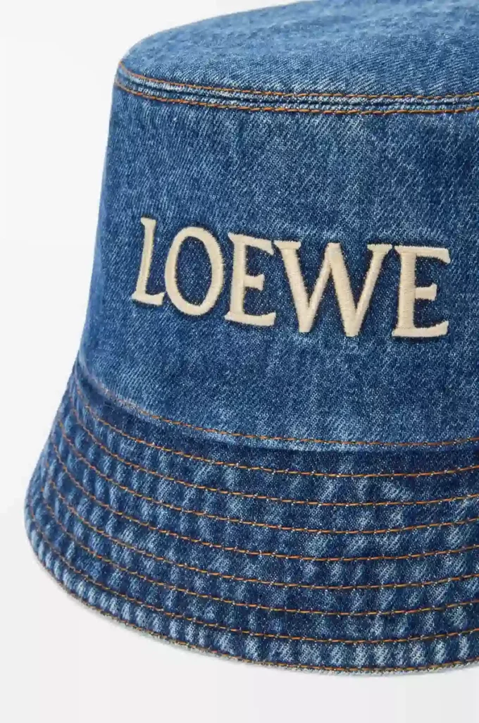 LOEWE kot kumaştan kova şapka Denim Blue