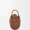 Mini Diamond Round Basket çanta, dana derisi, koyu ten rengi