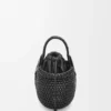 Mini Diamond Round Basket çanta, dana derisi, Siyah