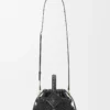 Mini Diamond Round Basket çanta, dana derisi, Siyah