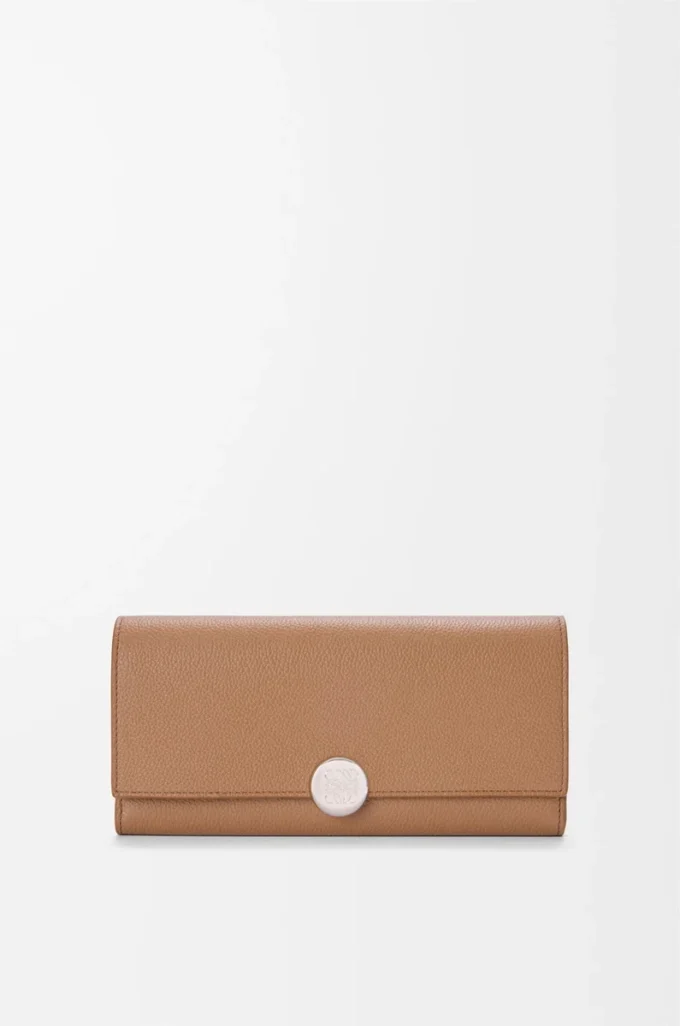 Mini grain dana derisinden üretilmiş Pebble kontinental cüzdan Mocha
