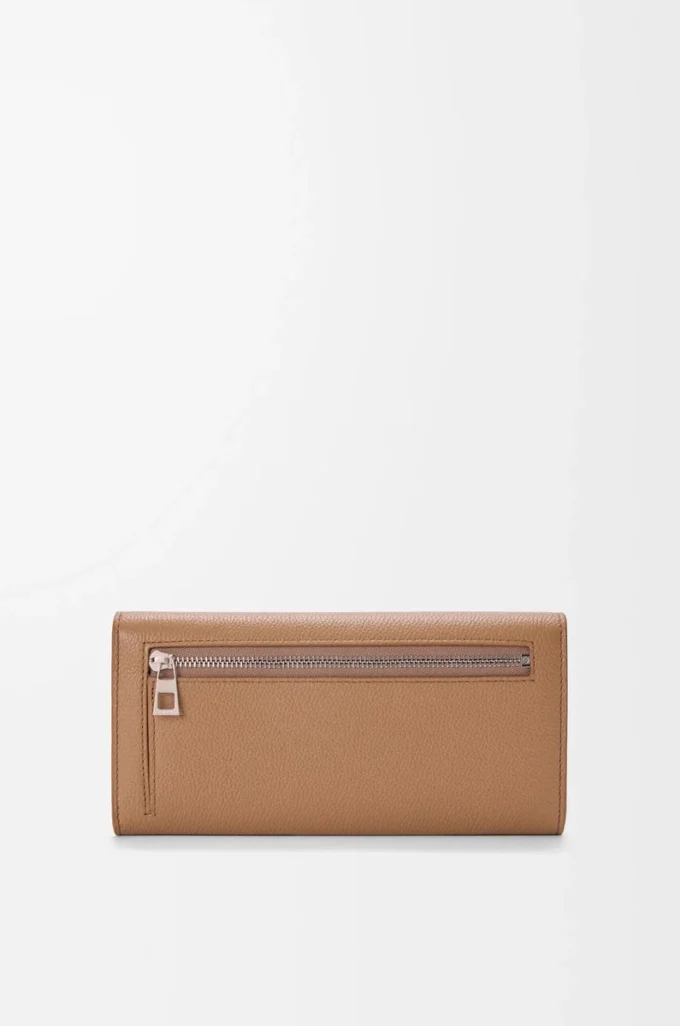 Mini grain dana derisinden üretilmiş Pebble kontinental cüzdan Mocha