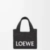 Mini LOEWE Font tote çanta, rafya, Siyah