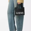 Mini LOEWE Font tote çanta, rafya, Siyah