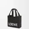 Mini LOEWE Font tote çanta, rafya, Siyah