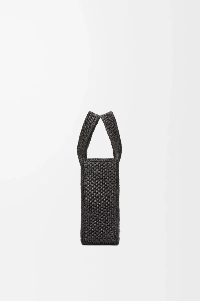 Mini LOEWE Font tote çanta, rafya, Siyah
