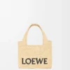 Mini LOEWE Font tote, rafya Doğal