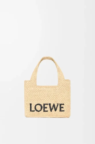 Mini LOEWE Font tote, rafya Doğal