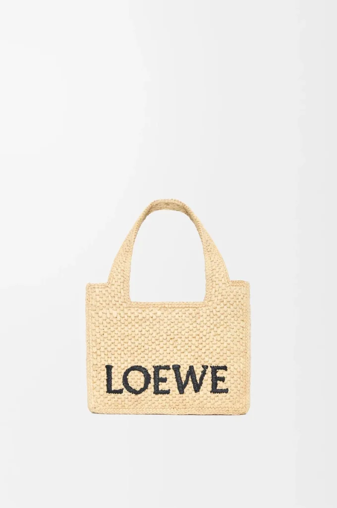 Mini LOEWE Font tote, rafya Doğal