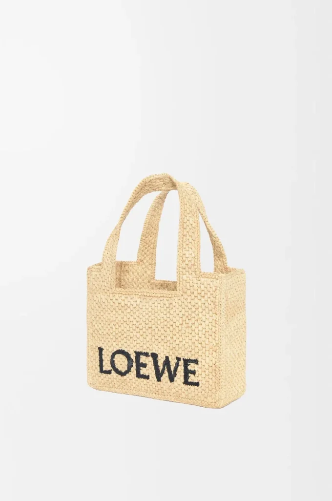 Mini LOEWE Font tote, rafya Doğal