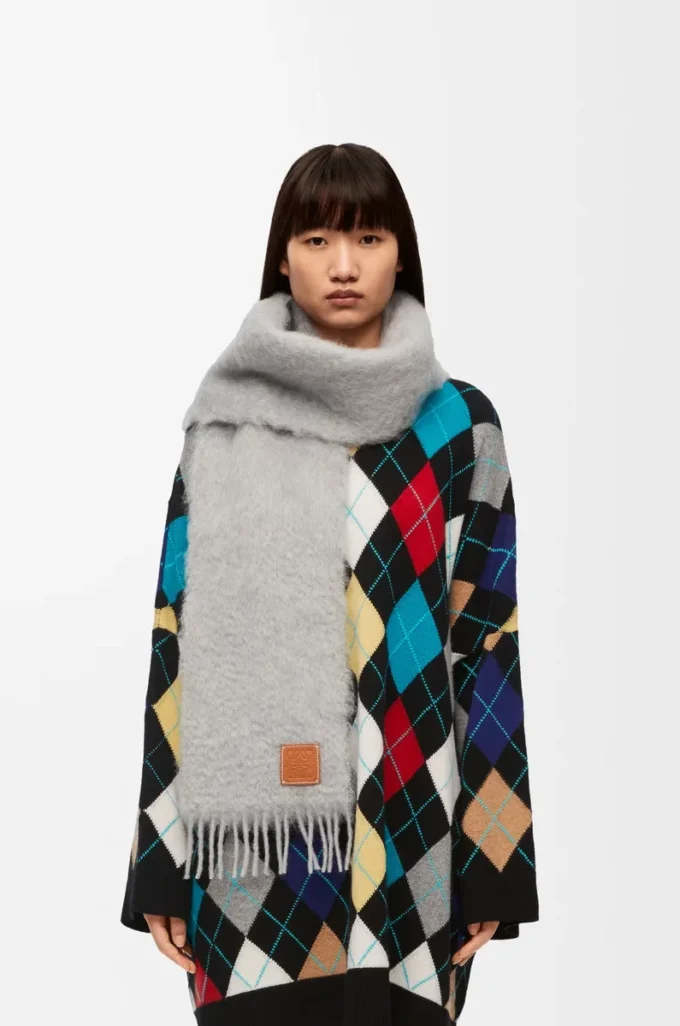 Mohair ve yün atkı Açık Gri