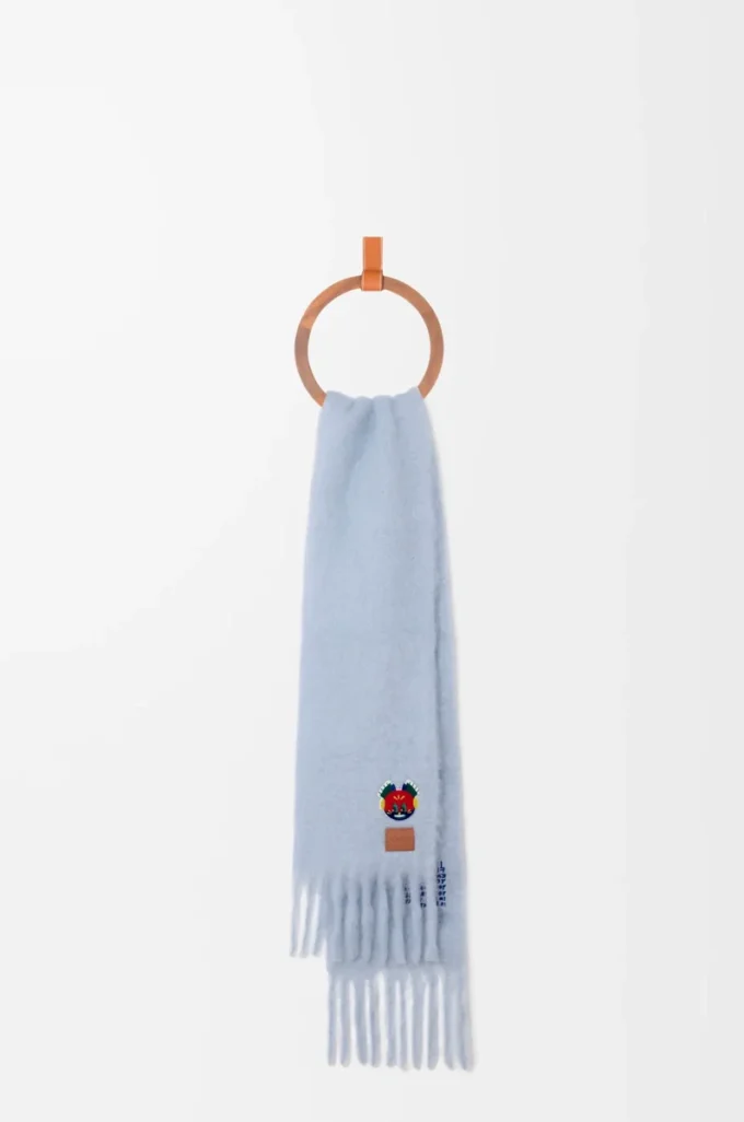 Mohair ve yün karışımı atkı Bebek mavisi