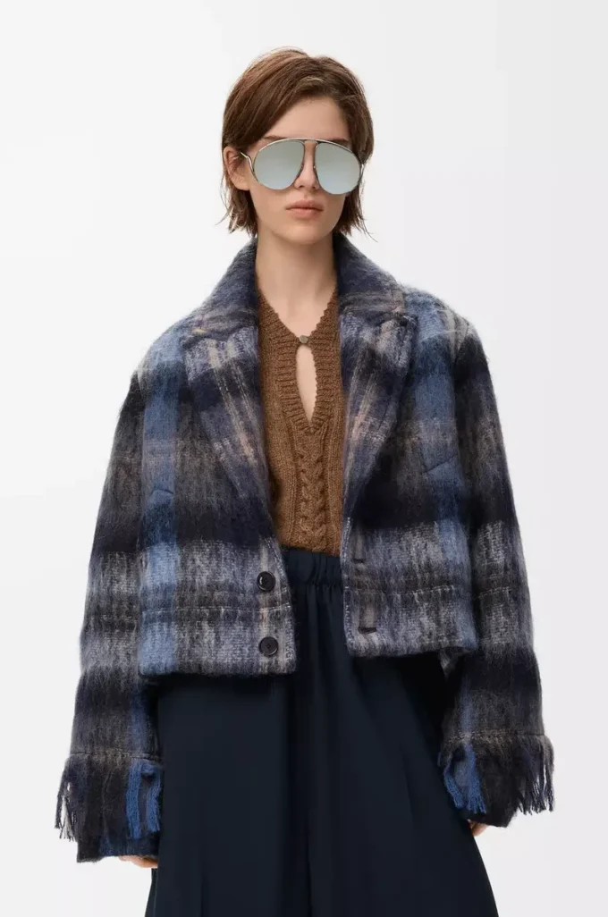 Mohair ve yün karışımı ceket Mavi/Çok renkli