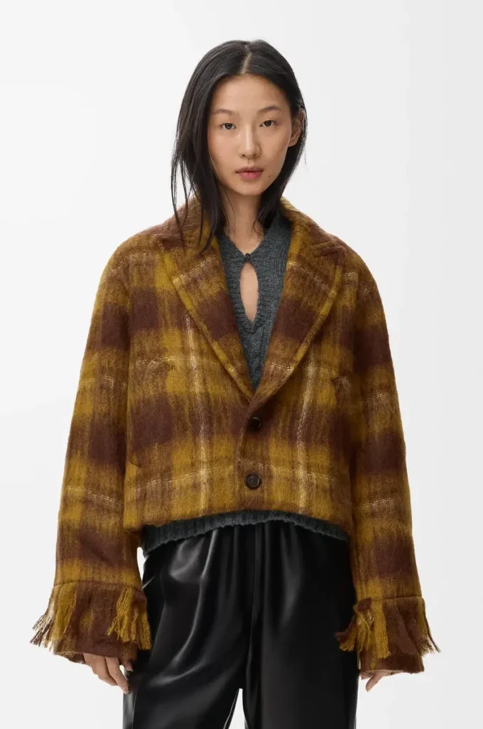 Mohair ve yün karışımı ceket Sarı/Çok renkli