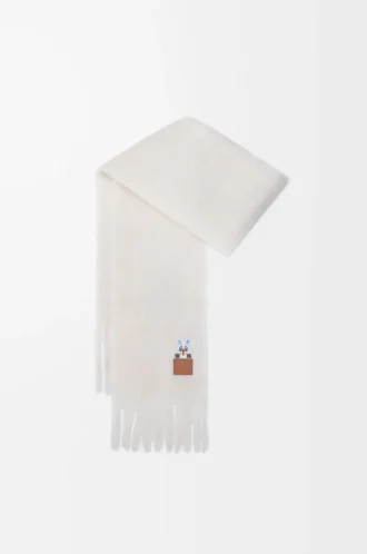 Mohair ve yün karışımı eşarp Beyaz