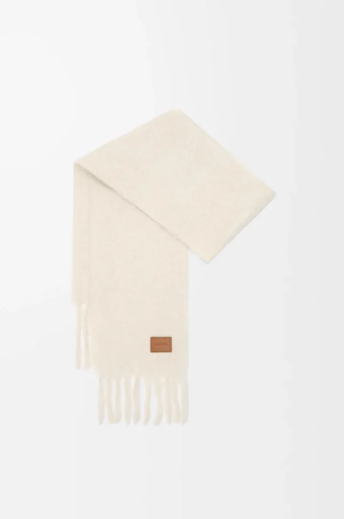 Mohair ve yün karışımı eşarp Beyaz