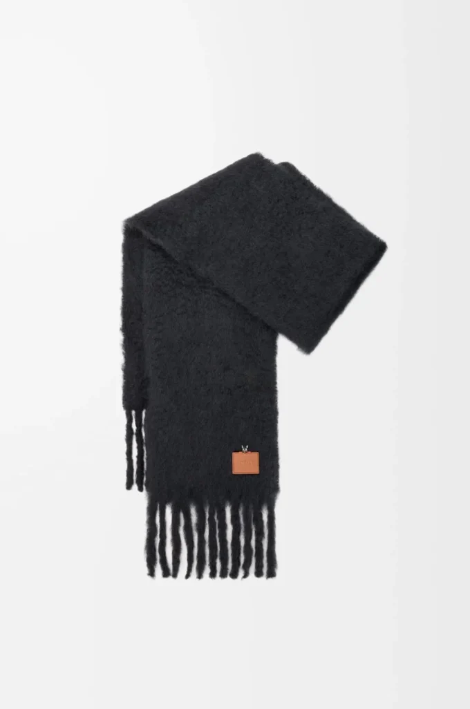 Mohair ve yün karışımı eşarp Siyah