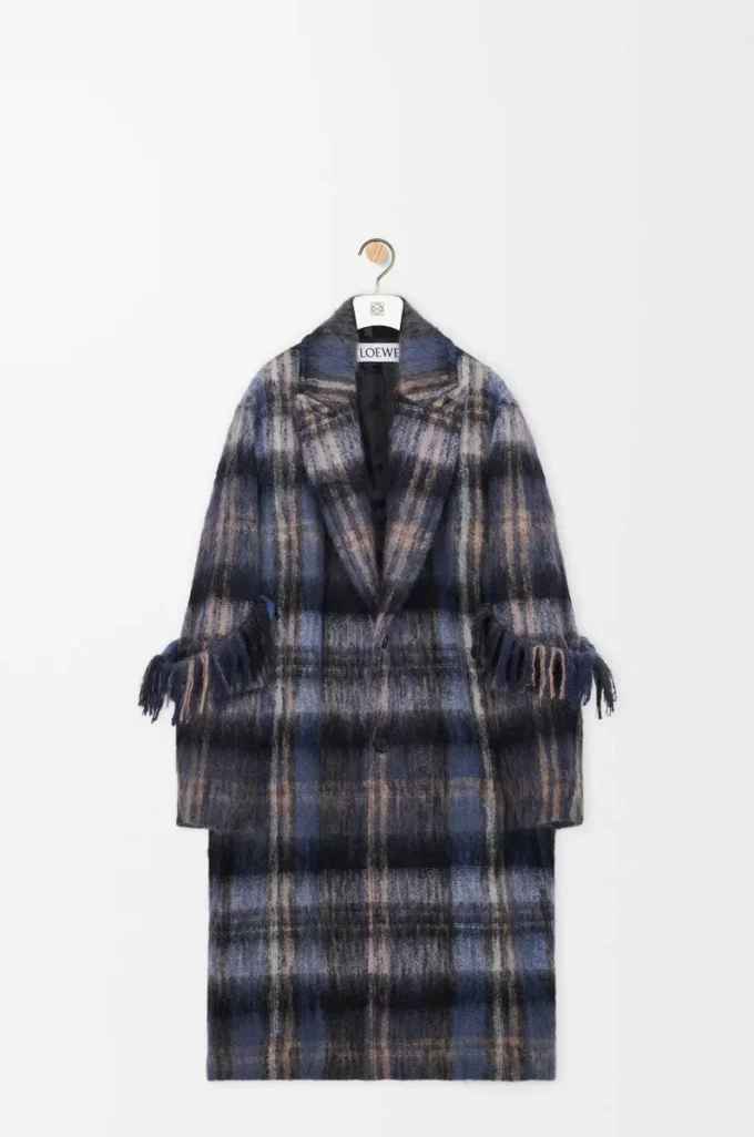 Mohair ve yün karışımı palto Mavi/Çok renkli