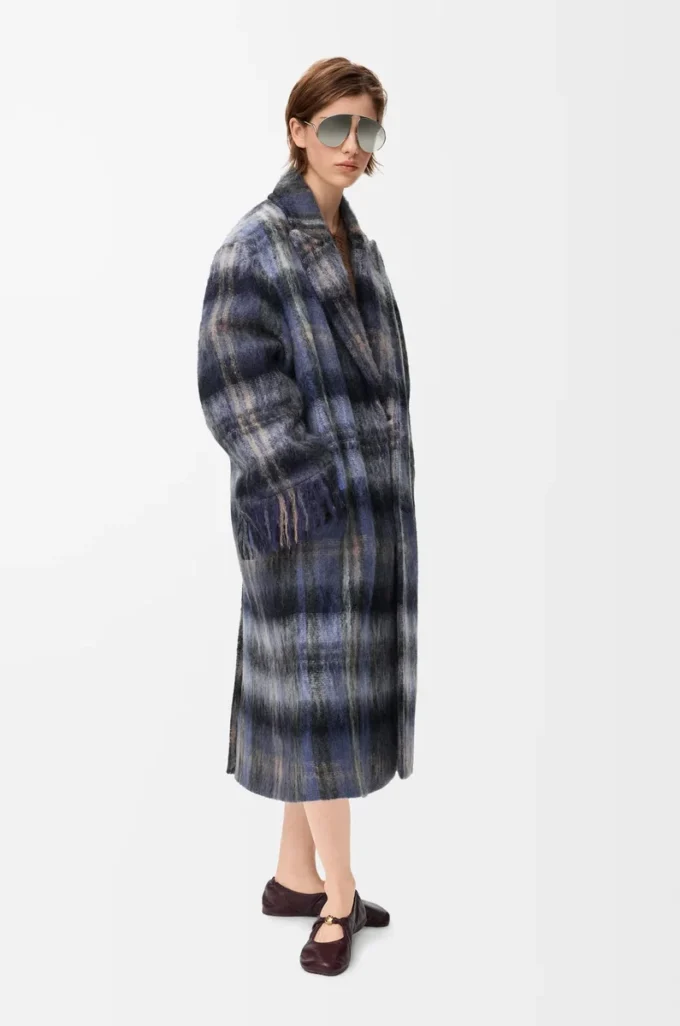 Mohair ve yün karışımı palto Mavi/Çok renkli