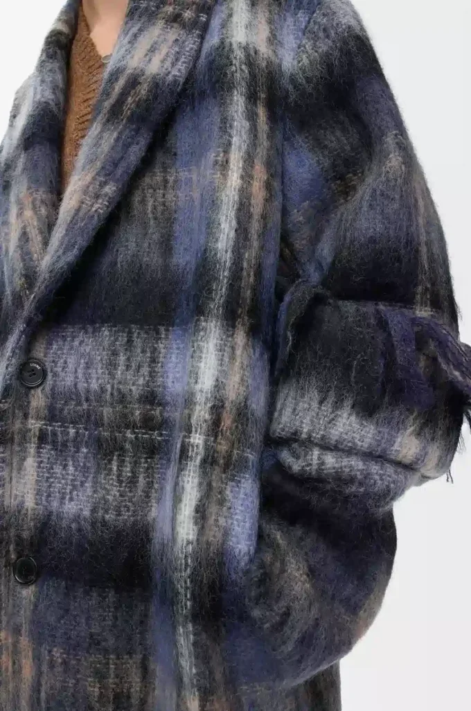 Mohair ve yün karışımı palto Mavi/Çok renkli