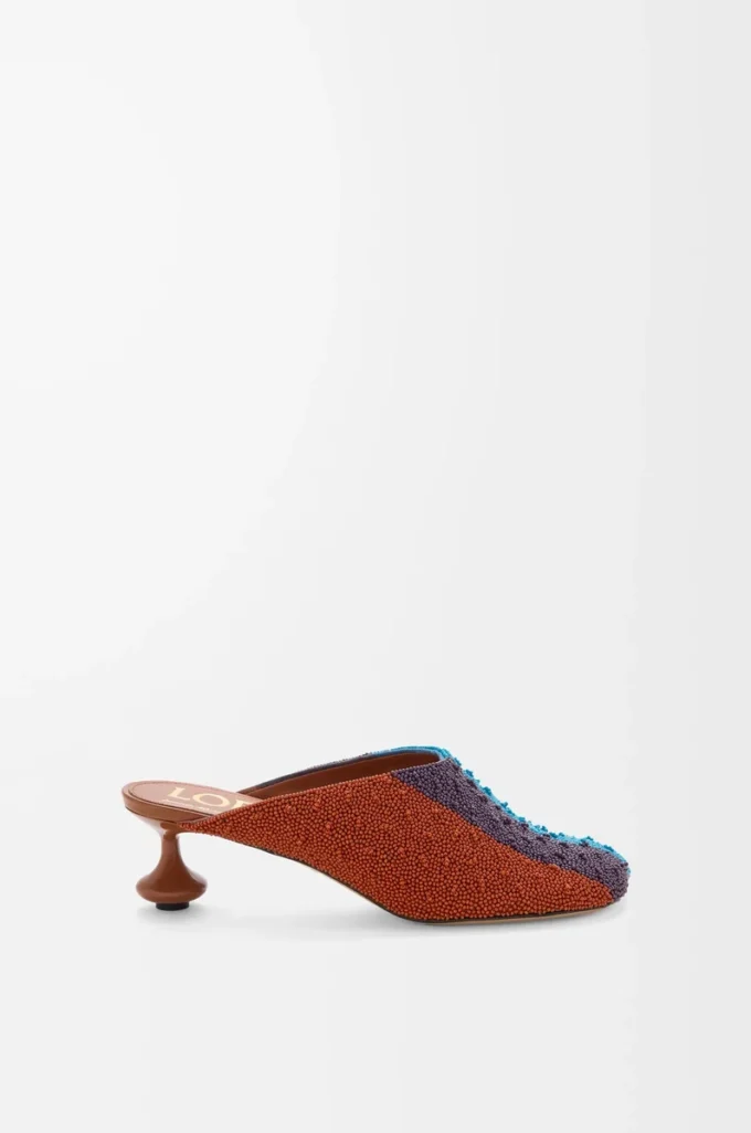 Nakışlı kanvas Toy mule Karamel/Parlak Yeşil
