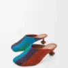 Nakışlı kanvas Toy mule Karamel/Parlak Yeşil