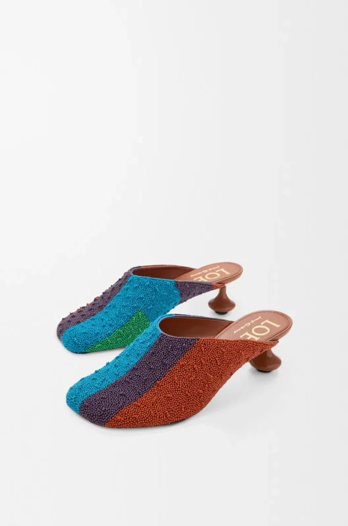 Nakışlı kanvas Toy mule Karamel/Parlak Yeşil