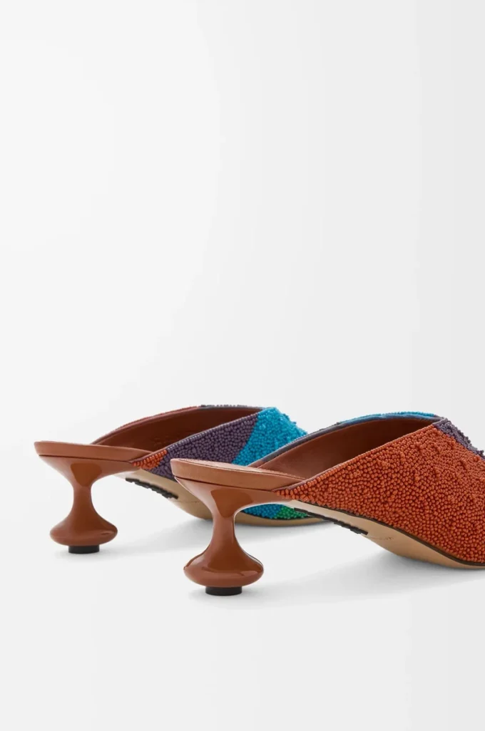 Nakışlı kanvas Toy mule Karamel/Parlak Yeşil