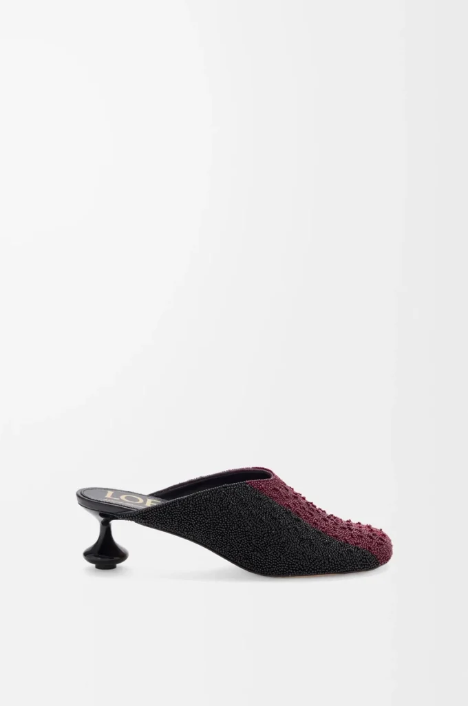 Nakışlı kanvas Toy mule Siyah/Koyu Bordo