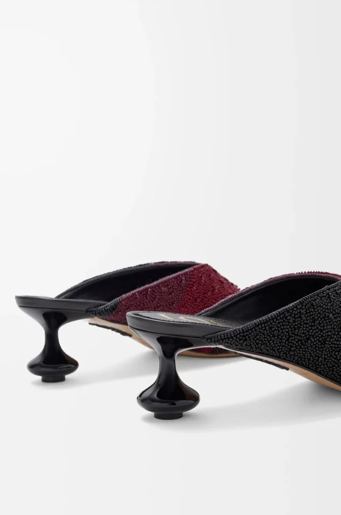 Nakışlı kanvas Toy mule Siyah/Koyu Bordo