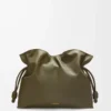 Nappa dana derisinden büyük Flamenco clutch Dark Khaki