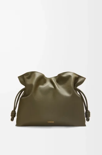 Nappa dana derisinden büyük Flamenco clutch Dark Khaki