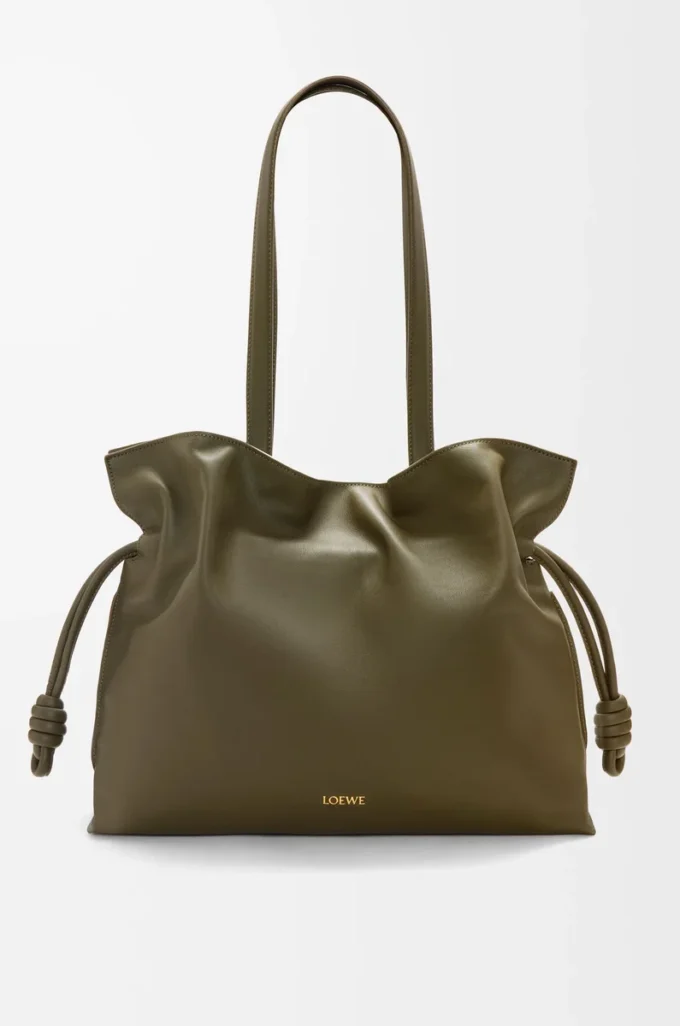 Nappa dana derisinden büyük Flamenco clutch Dark Khaki